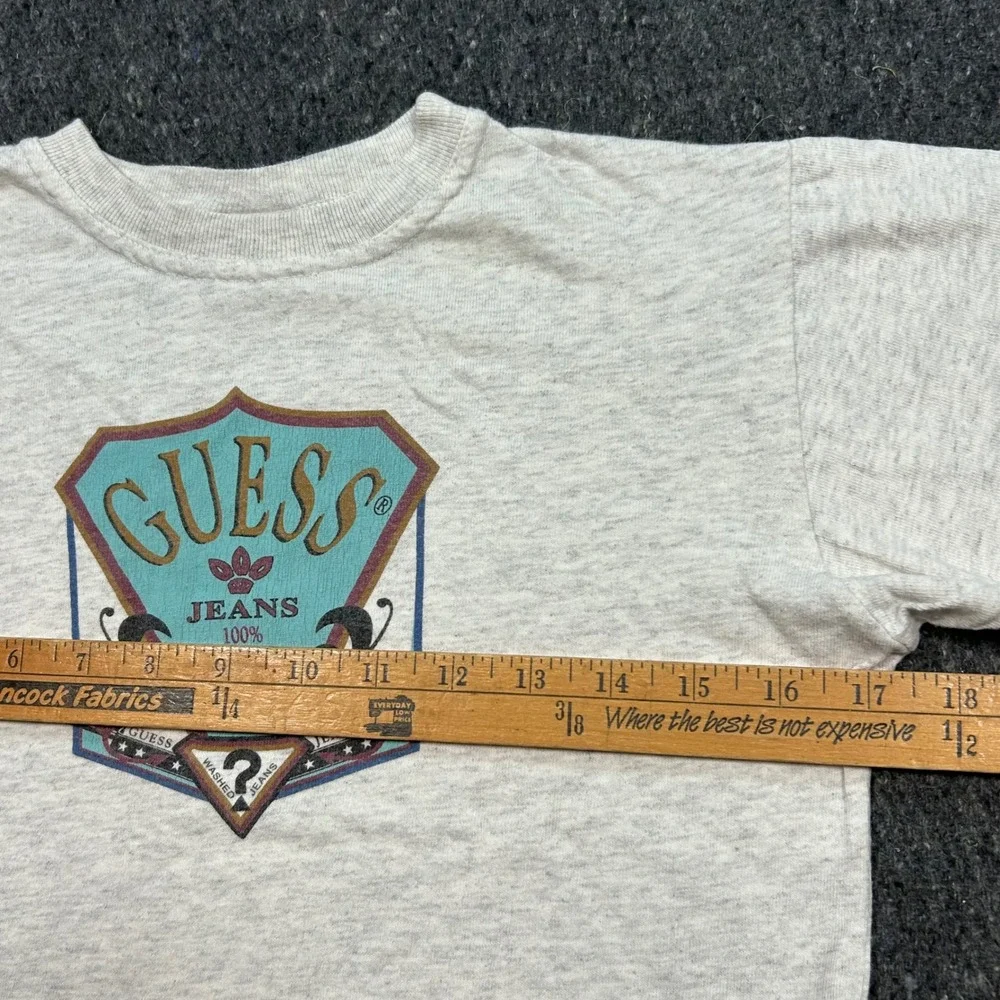 Guess Shirt XL Kids Gray Long Sleeve Vintage 90s Crest Logo Made in USA‎ Cotton